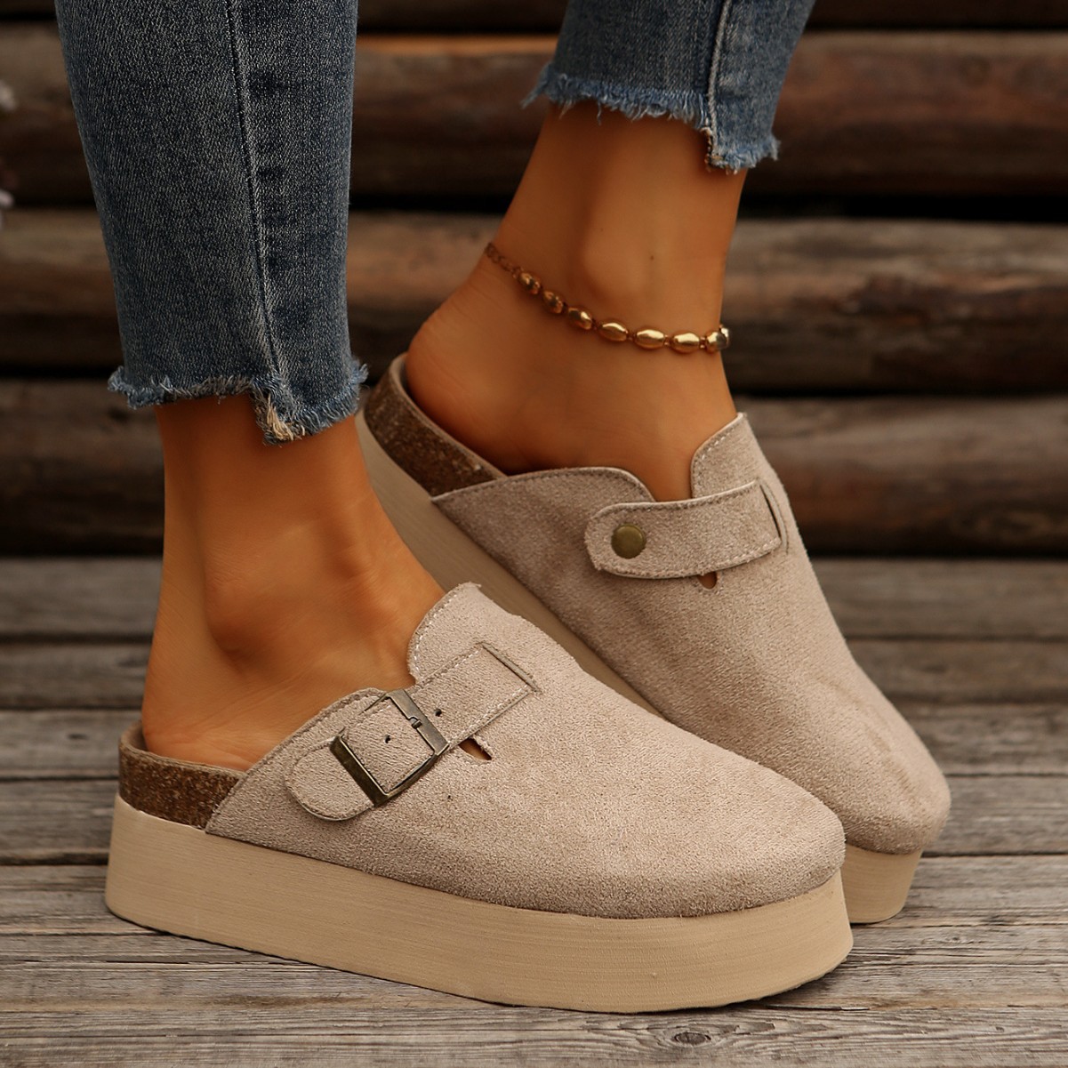 跨境厚底鞋半拖鞋女2025春秋季新款包头拖鞋一脚蹬外贸大码拖鞋