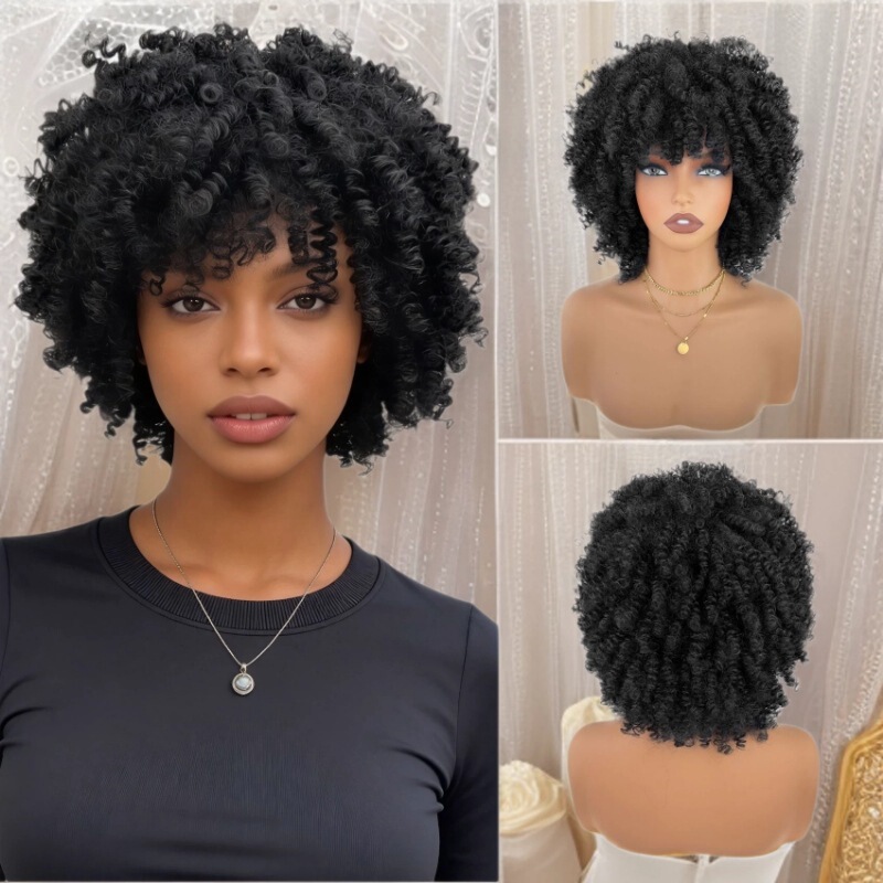 Manufacturer Wholesale African Small Curly Wigs, European and American Style Short Curly Wigs, Afro Wigs, Full Synthetic Fiber Wigs Manufacturer Wholesale African Small Curly Wigs, European and American Style Short Curly Wigs, Afro Wigs, Full Synthetic Fiber Wigs