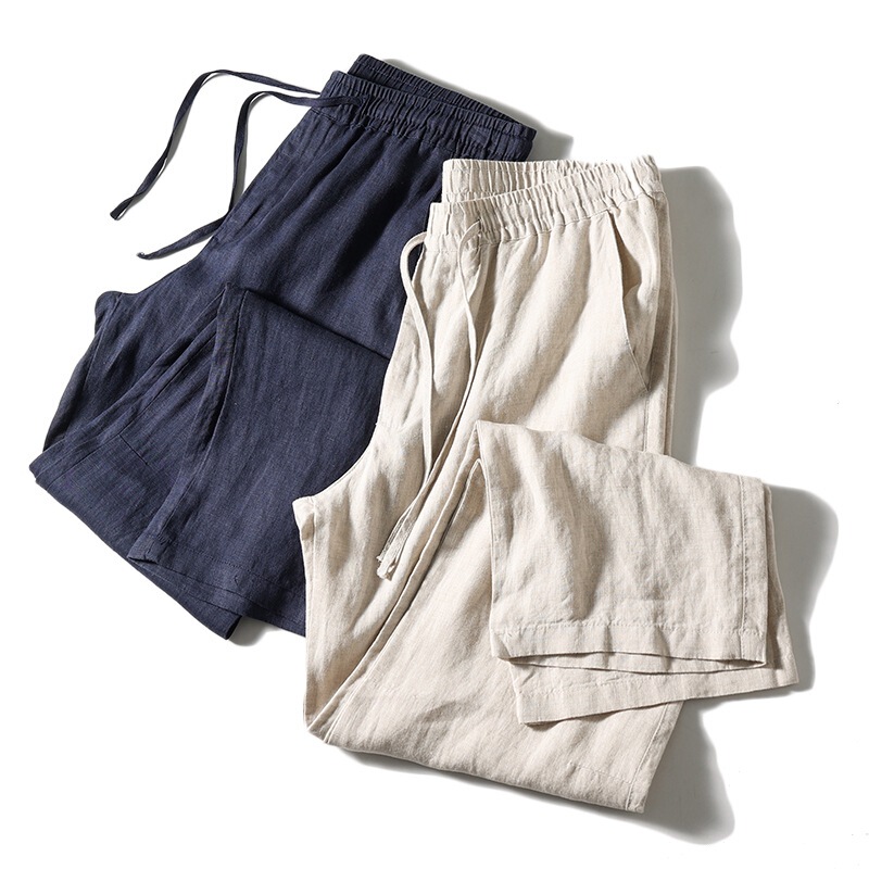100 Fine-Spun Linen! Comfortable and Breathable ~ Export Men's Clothing Factory Tail Goods Spring and Summer Thin Loose Straight Casual Pants