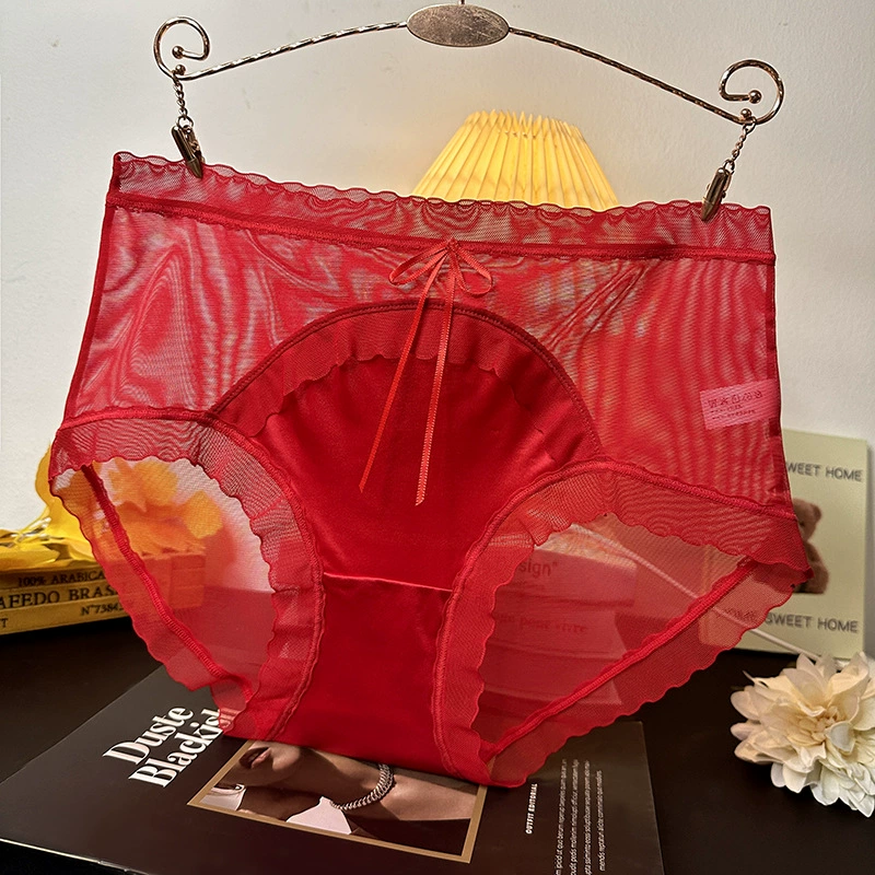 Сексуальное нижнее бельё, хлопковые брюки, красный талисман на день рождения, штаны, высокий пояс, плюс размер