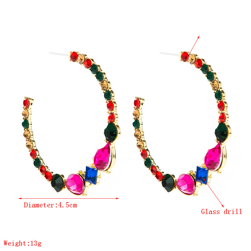 Wholesale Fashion Alloy Inlaid Color Rhinestone C-shaped Earrings Nihaojewelry display picture 1