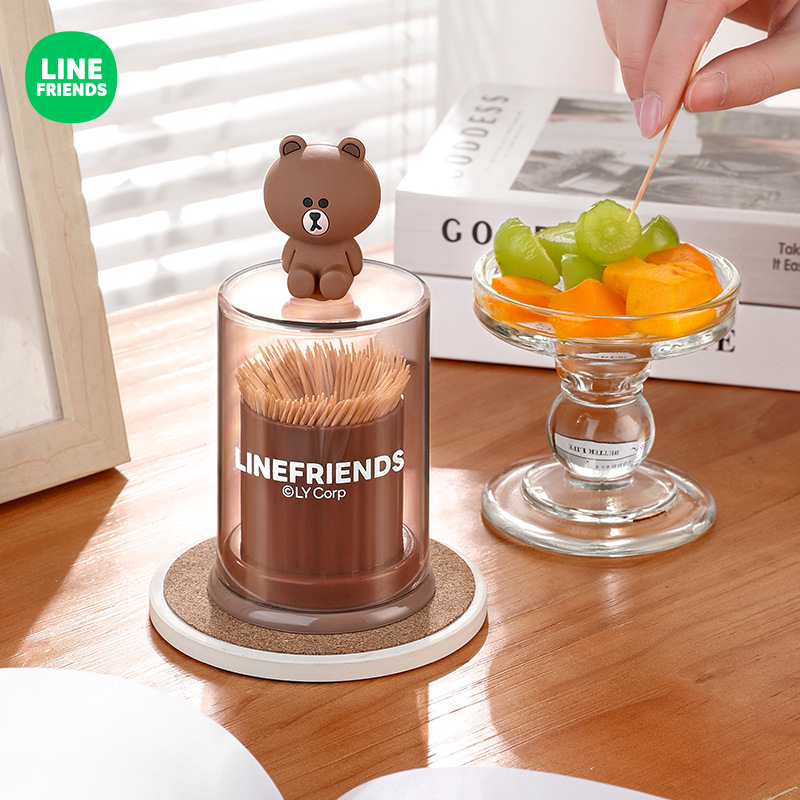 LINE FRIENDS楊枝箱家庭用収納創意楊枝筒綿棒箱高颜値漫画楊枝缶|undefined