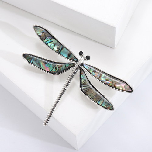 Literary retro dragonfly brooch alloy emerald shell pin suit coat coat pin buckle