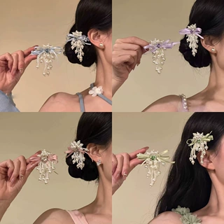 法式超仙温柔蝴蝶结珍珠发卡侧边碎发少女心甜美时尚高颜值发夹