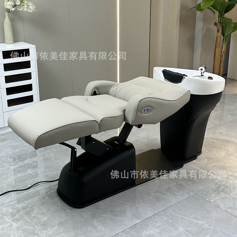 Cama de lavado de cabello eléctrica italiana, cama de lavado de masaje, asiento superior e inferior ajustable, cama de cerámica de tratamiento de cabello, cama de lavado de cabello
