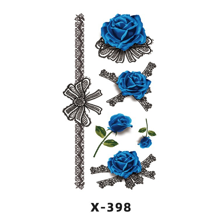 Arco de flor pequeña pegatinas de tatuaje fresco 3D dibujos animados transfronterizo Henna rosa impermeable texto en inglés pegatinas de tatuaje