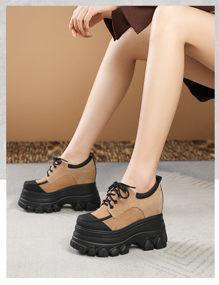 Giày platform nữ đế xuồng buộc dây, gót trong 12 cm, da thật mềm mại — Màu trắng be chi tiết 2