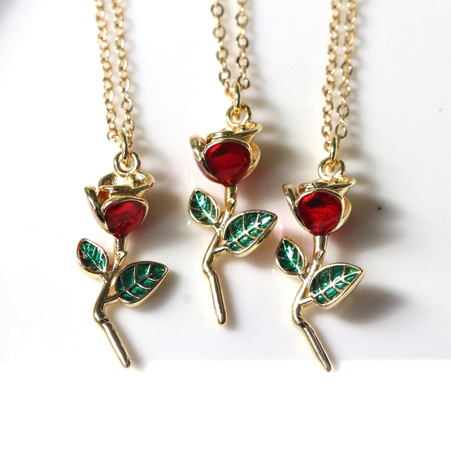 Pendant Necklace Classification Copper Chain Material cable chain Chain Type Wholesale Jewelry IG Style Rose Flower Copper Plating Pendant Necklace Cable Chain