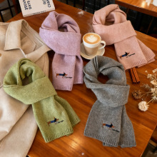 韩系氛围感小狗刺绣含羊绒围巾女2025新款秋冬季保暖针织毛线围脖