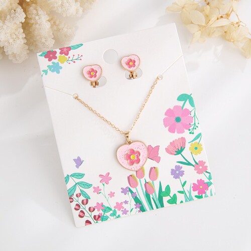 Cross-border creative children's jewelry set cartoon small flowers alloy drip oil necklace earrings two-piece set accessories wholesale