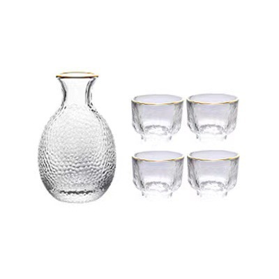 Juego de vino de sake con patrón de martillo japonés, vino de arroz de vidrio para el hogar, vino tibio, copa de sake, jarra de vino caliente, taza de vino pequeña al por mayor