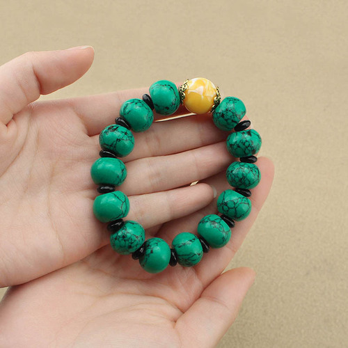 Direct Manufacturer Sale Turquoise Bracelet for Men and Women, Old Style Cylinder Beads Single Loop Antique Jewelry Necklace Retro Couple Accessory Wholesale