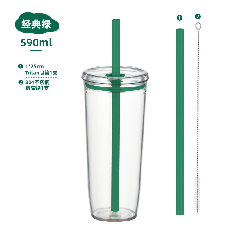 Vaso de Plástico con Pajita de Gran Capacidad 590ml de Tritan, Protección del Medio Ambiente, para Oficina