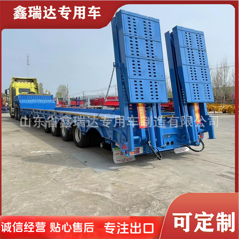 Exported to Africa Heavy-Duty Low-Flatbed Semi-Trailer with a Load Capacity of 80 Tons Semi-Trailer 15.5m Excavator Trailer