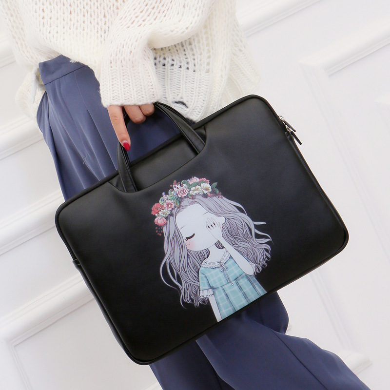 Women's cross-border handbag, fashionable Korean style, 13, 14, 15.6-inch cartoon print slim laptop bag, can be purchased separately.
