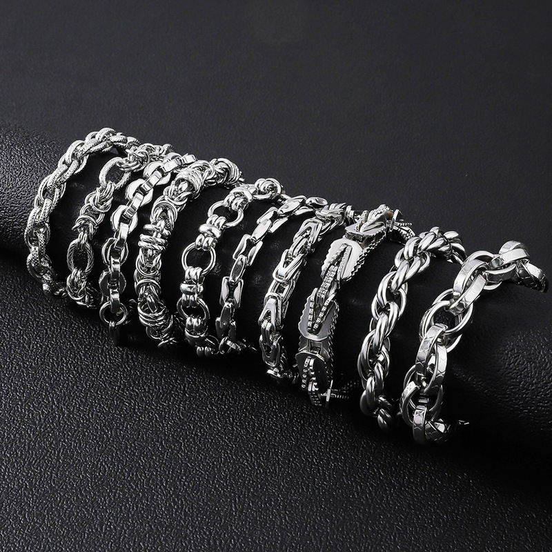 Cross-border Explosive Stainless Steel Men's Bracelet Simple Aggressive Punk High-grade Cuban Titanium Steel Bracelet Men's Bracelet