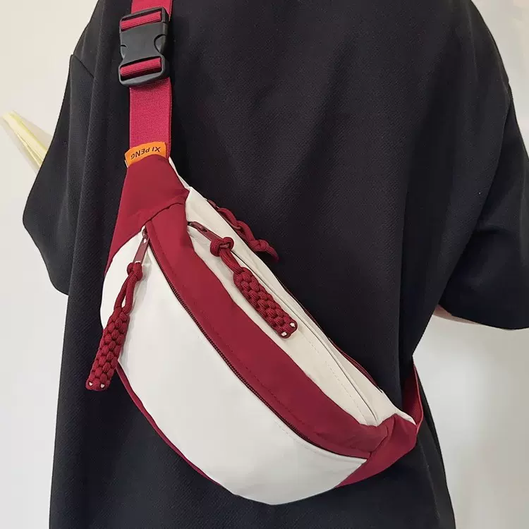 跨境日系撞色胸包男女休闲简约斜挎包女2025新款学生手机腰包新款