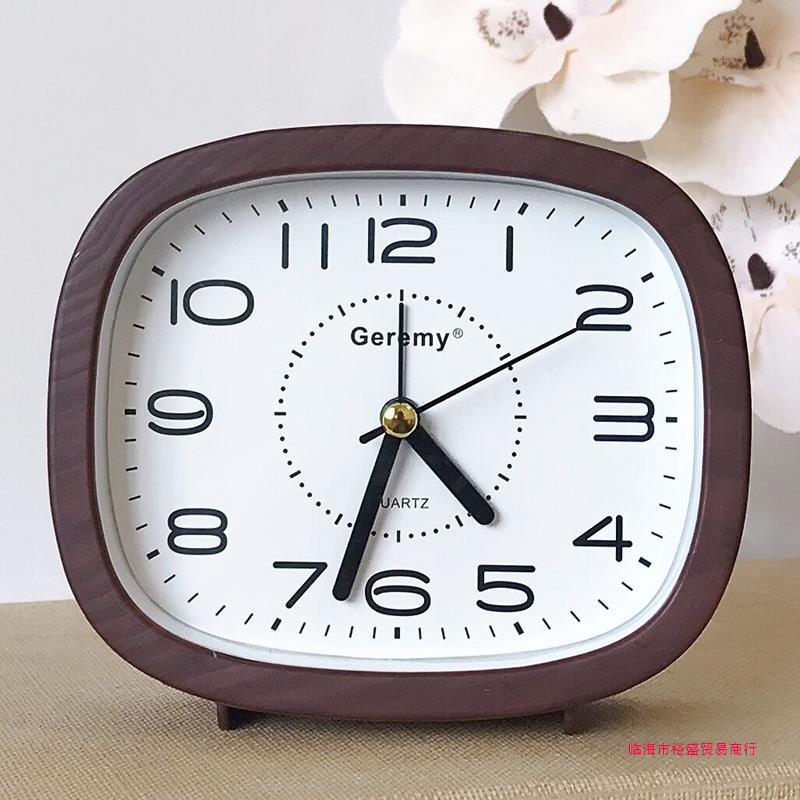 Factory Straight Hair Simple Nostalgic Imitation Wood Grain Alarm Clock Elderly Household Desktop Square Clock Pendulum Student Modern Large