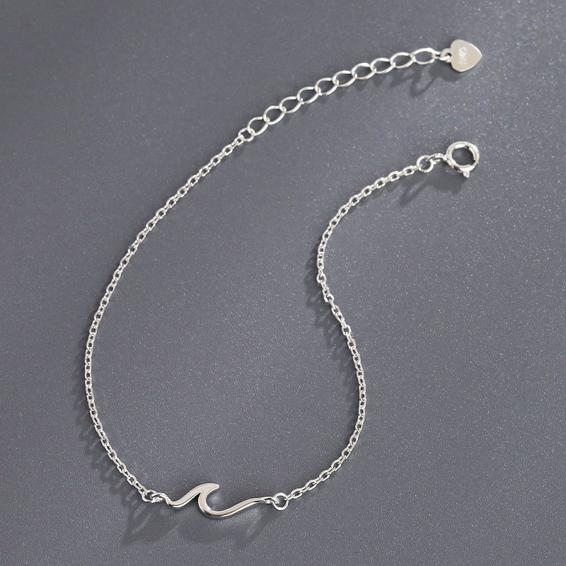Chenqi S925 Sterling Silver Herringbone Pendant Bracelet for Women, Korean Style, Fashionable, Simple, Unique, Elegant, Wave-Shaped Jewelry