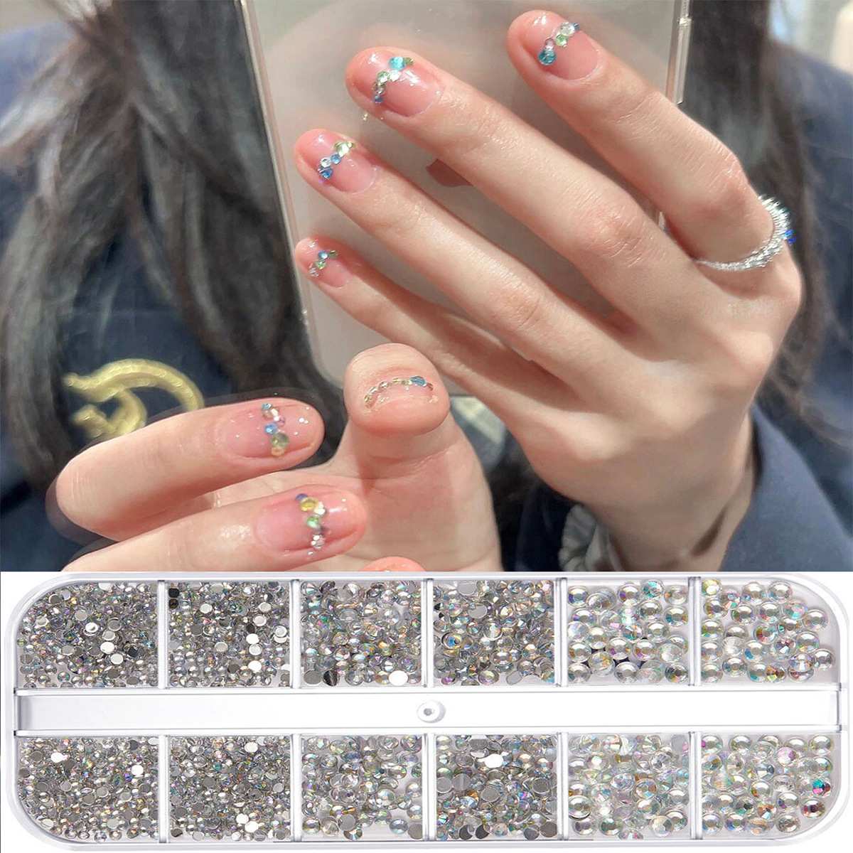 Joyas de manicura 12 ga acrílico transfronterizo conjunto explosivo AB mezcla taladro plano taladro de manicura de color al por mayor