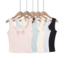 美式辣妹蕾丝镂空绣花背心女2024夏季新款欧美风纯色修身显瘦上衣