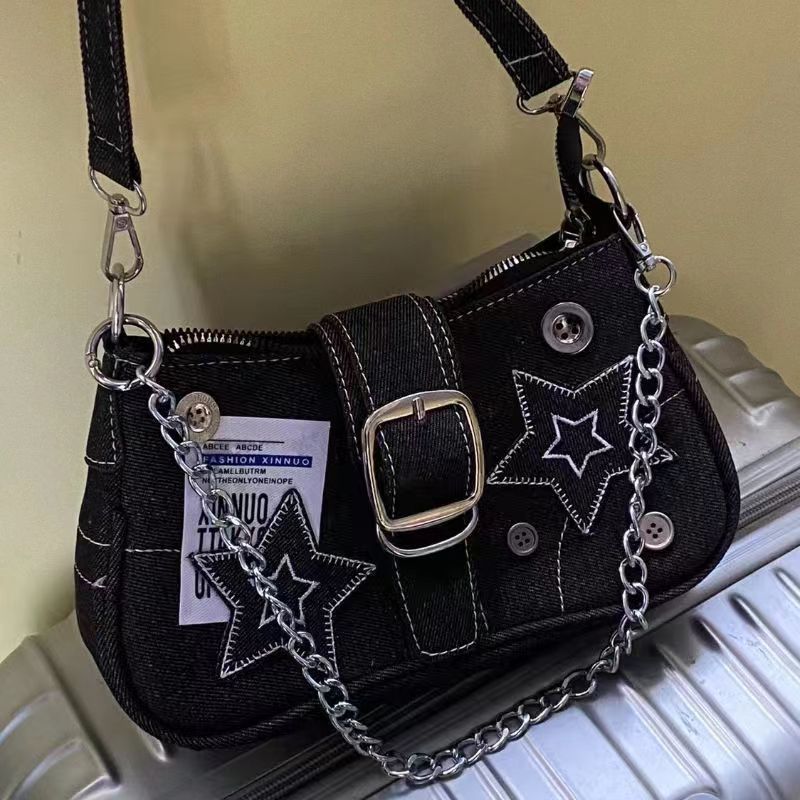 Denim trend small underarm bag, design shopping bag on chain, chain bag
