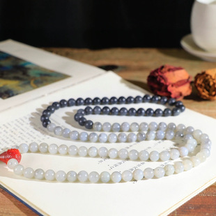 Jin Yutang Xinjiang Hotan Blue and Flower Seed Material 108 Chain Jade Warm, Moisturizing, Fine, Oily and Comfortable to Wear