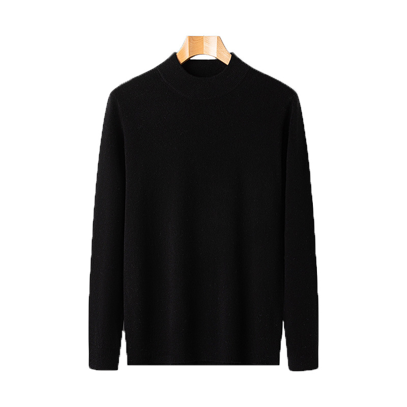 Hombre de cuello medio alto otoño invierno lana de color sólido de punto hombre de mediana edad chaqueta de manga larga de color sólido suéter de base cálido