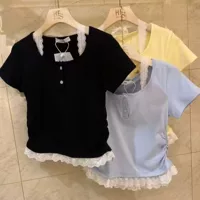 Rayon Pure Lust Style, новый женский кружевной топ из двух частей с короткими рукавами, универсальный облегающий топ для женщин