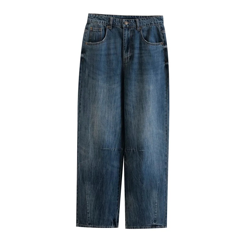 European and American Ins Trendy Fashion All-match Balloon Jeans Spring New High Waist Slimming Loose Casual Straight Pants