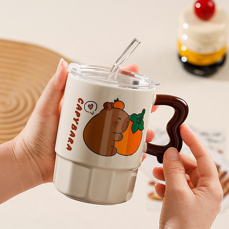 超かわいい漫画カピバラカピバラセラミックカップマグホームライフ実用的なストローカップデパート卸売|undefined