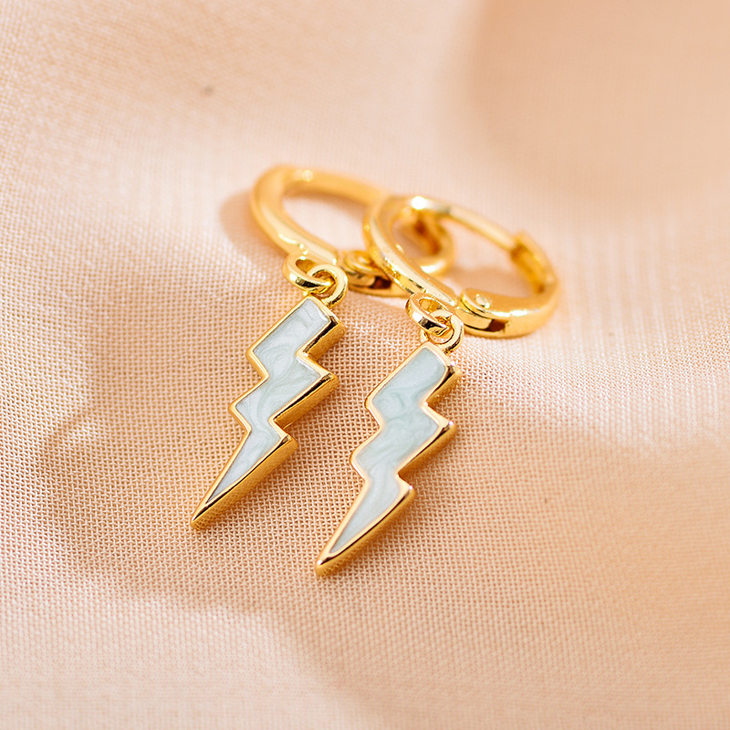 Daily Occasion 1 Pair Simple Style Lightning Enamel Copper Gold Plated Drop Earrings