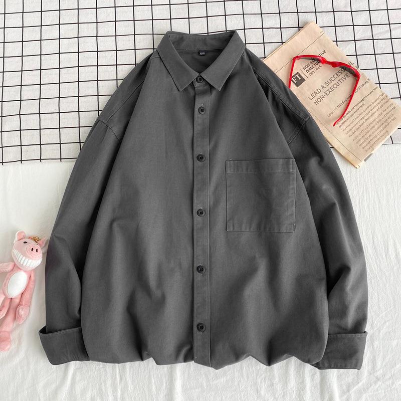 シャツメンズ秋冬韓国版万能カラールーズインナー長袖シャツイントレンドカレッジスタイル大きいサイズジャケット