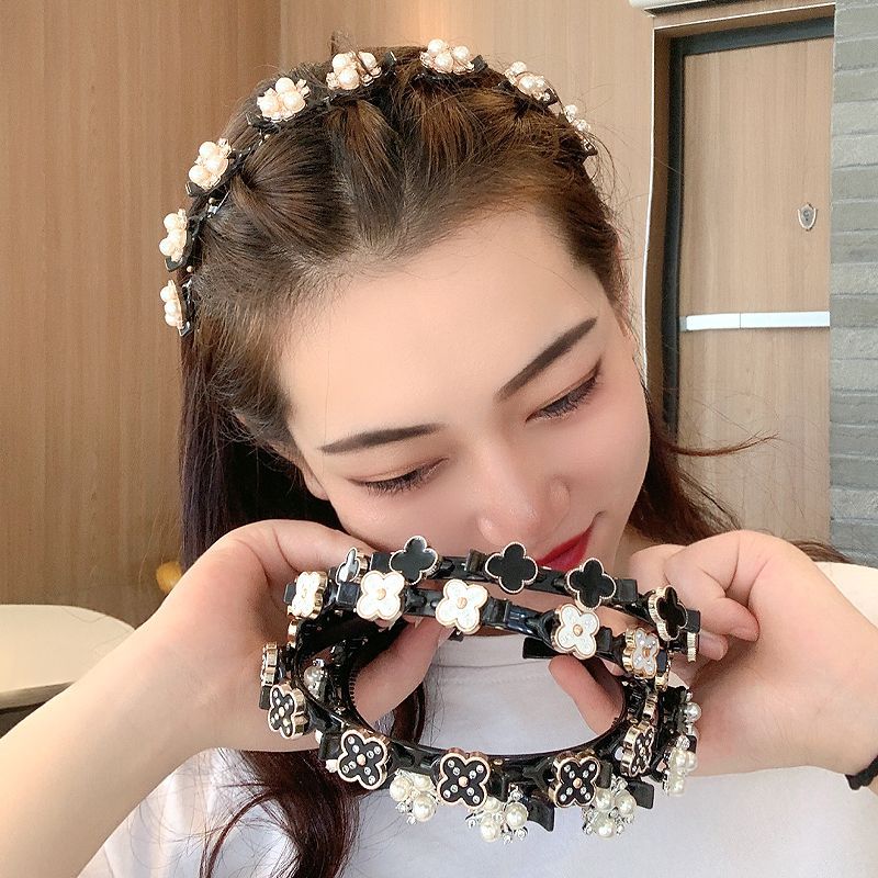 亚马逊热销编发头箍刘海固定整理碎发卡子懒人发箍外戴花朵打结