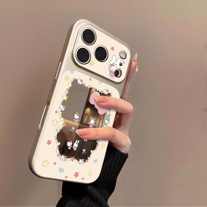 Cartoon Kt Cat Apple 17 Pro Max Phone Case iPhone 16 Pro New Model with Large Mirror Window