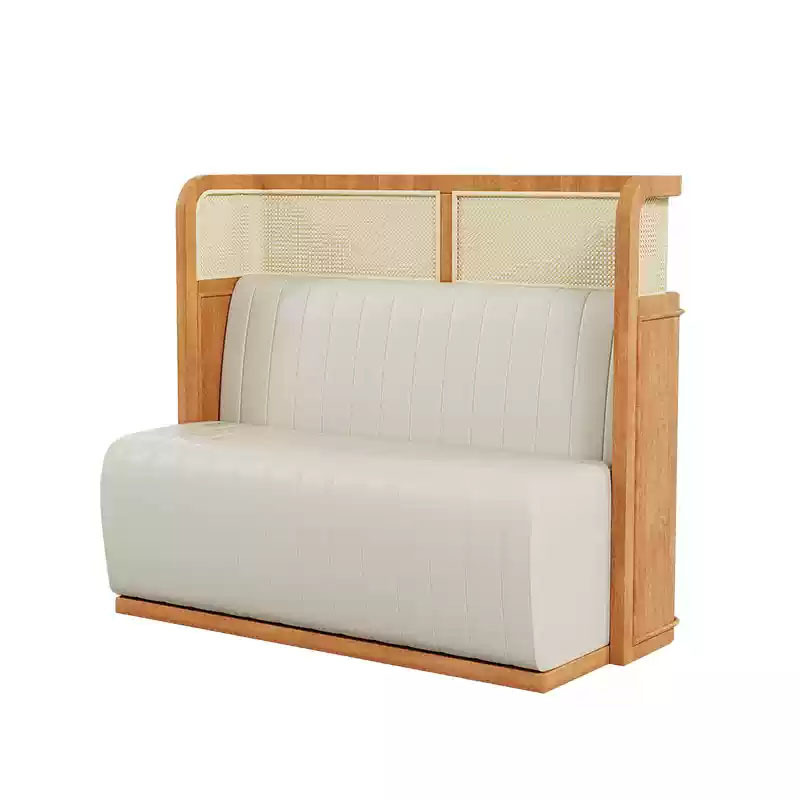 sofá de madera maciza estilo japonés semicircular tela de caña con asiento de tarjeta, restaurante temático del sudeste asiático combinación de mesas y sillas
