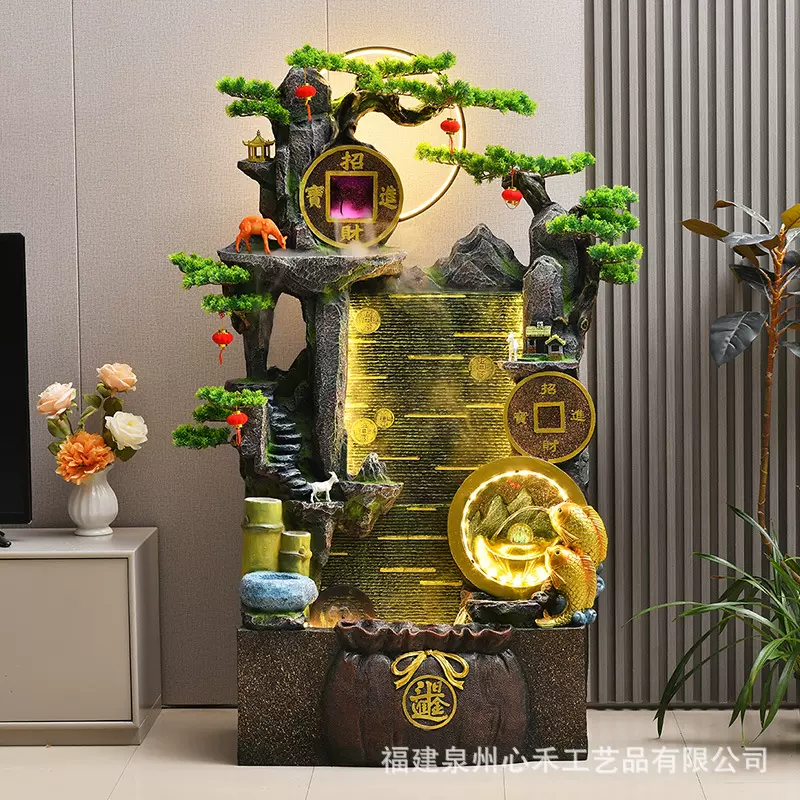 新中式假山喷泉流水招财摆件客厅玄关落地庭院水景观办公室装饰品
