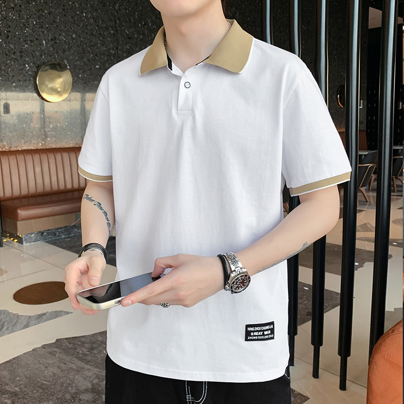 Camiseta polo para hombre casual, camiseta de manga corta con solapa, moda para hombre, marca de tendencia suelta japonesa de media manga estilo Harajuku
