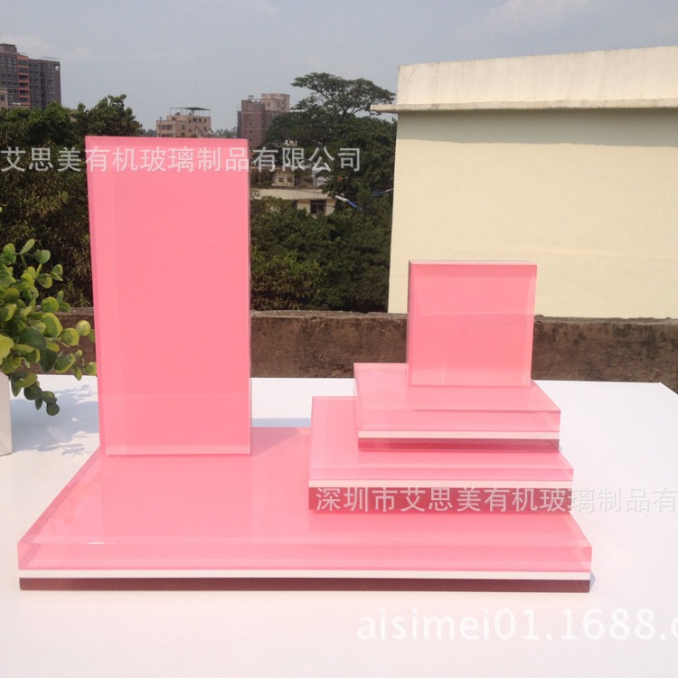 淡雅粉红亚克力玉石化妆品展示道具套装/项链戒指有机玻璃展示块