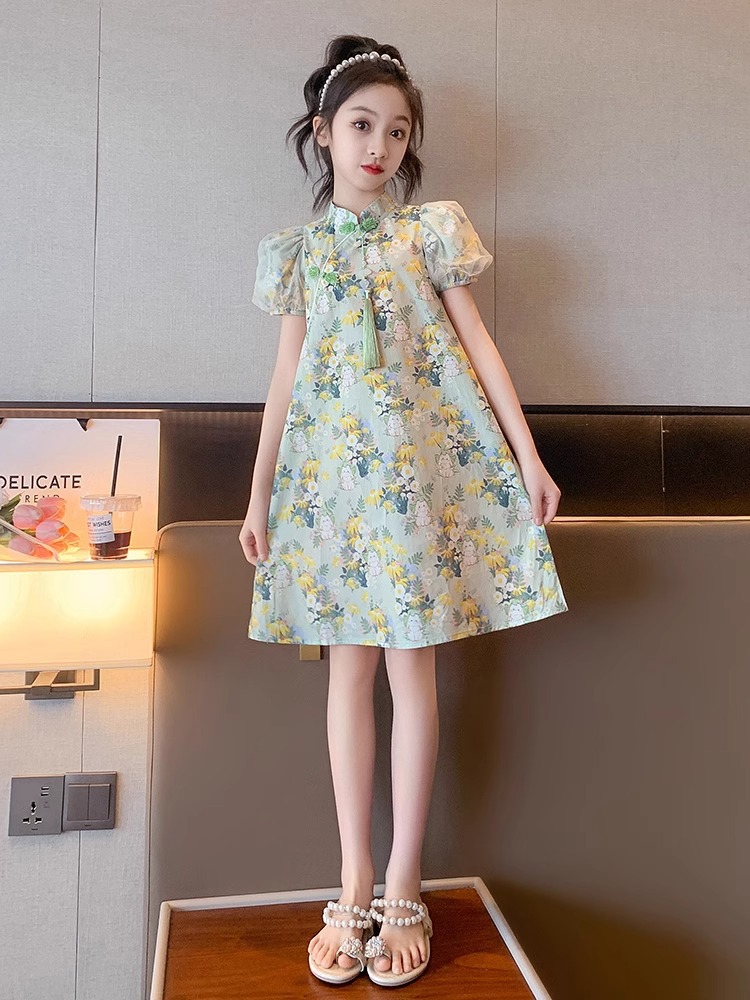 Vestido de verano para niñas, nuevo cheongsam chino, estilo nacional, niño grande, niña, estilo occidental, falda de princesa, Hanfu para niños, delgado image 3