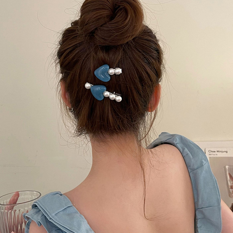 甘い真珠の愛のヘアピンの額の砕髪の前髪の少女の心の王女のヘアピンのかわいいアヒルの口の髪飾り|undefined
