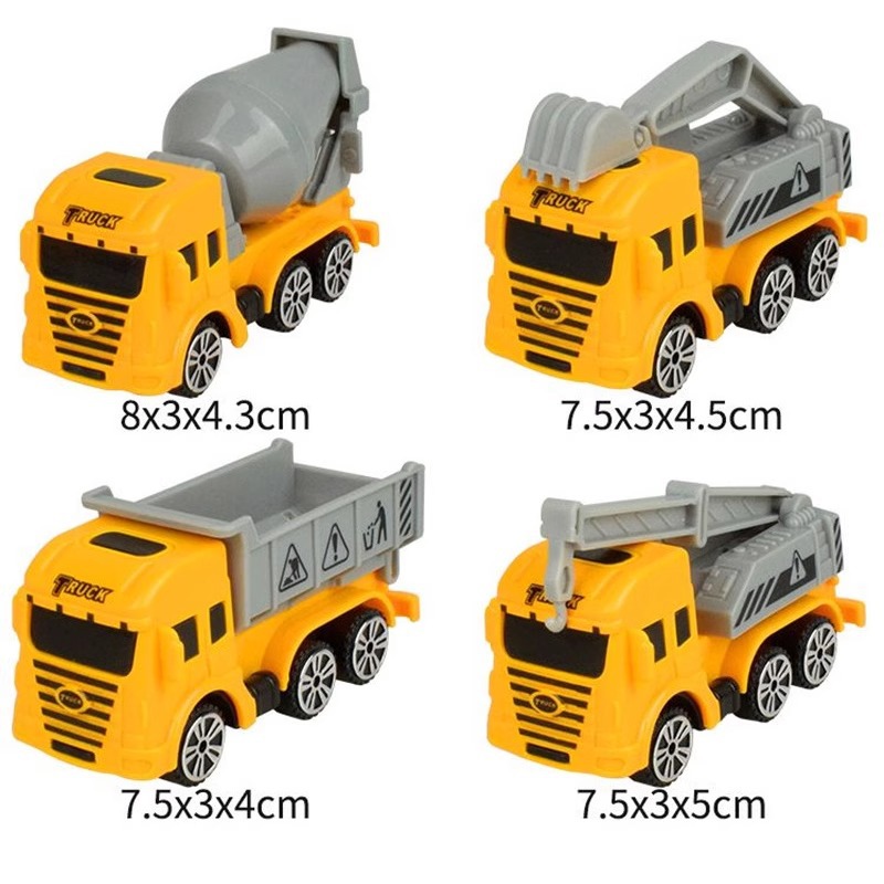 Cuatro vehículos de ingeniería pequeños y un juego