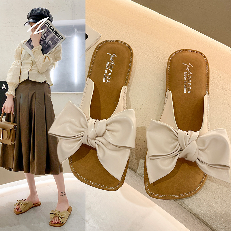 bow slipper lady Beach shoes 2022 summer new pattern fashion Japanese soft sole one word Sandals