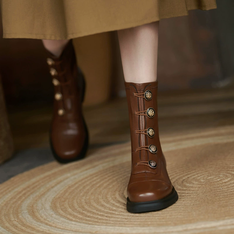 Не Роскошные тонкие женские сапоги Feichi ~ из натуральной кожи с молнией сзади Martins, новые эластичные сапоги 2023 года, подходящие ко всему короткие тонкие сапоги