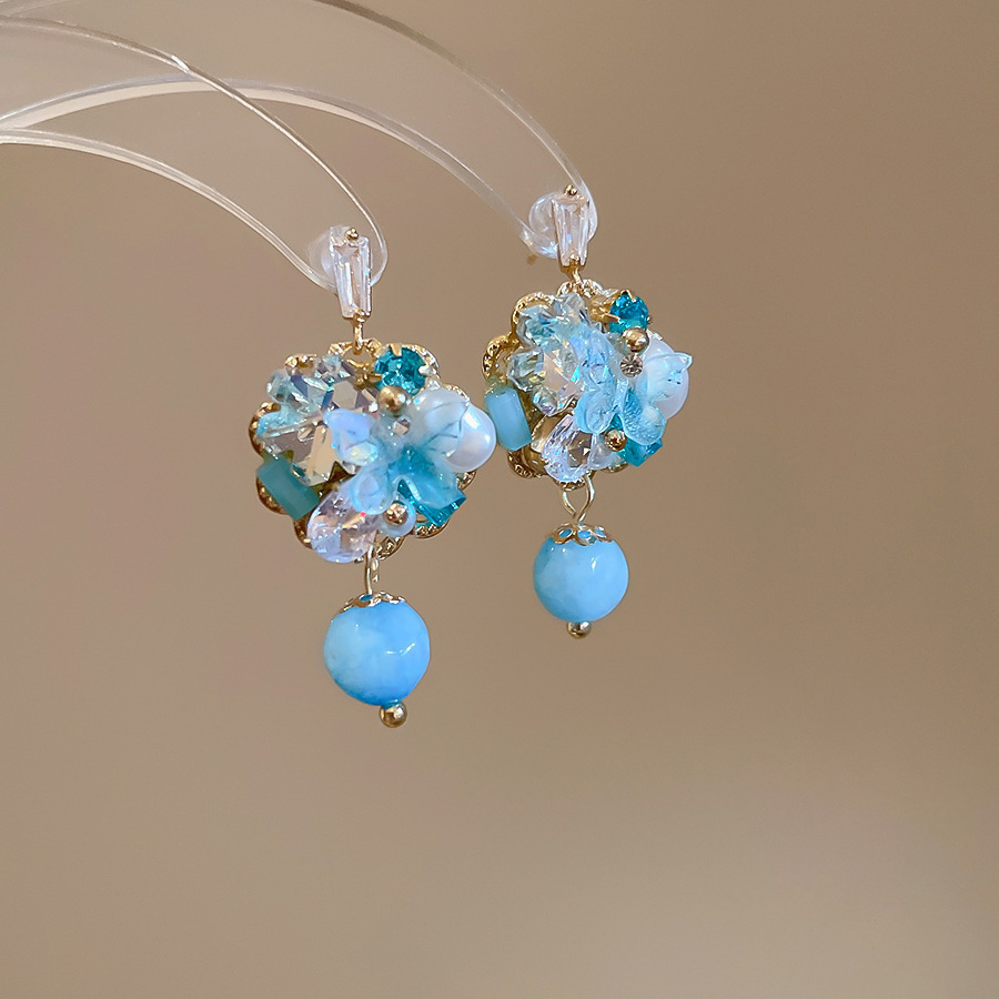 Pendientes de flores de color dopamina de verano Pendientes de todo fósforo de nicho fresco Pendientes de lujo de alta gama de moda al por mayor