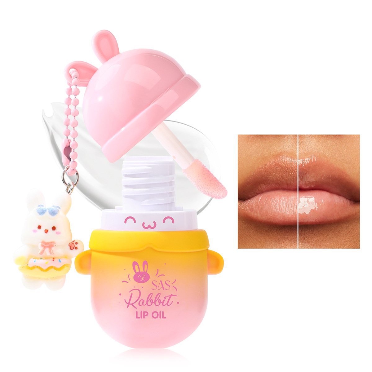 SAS Comercio exterior europeo y americano transfronterizo Amazon venta caliente lindo brillo hidratante hidratante aceite de labios con colgante SLG003