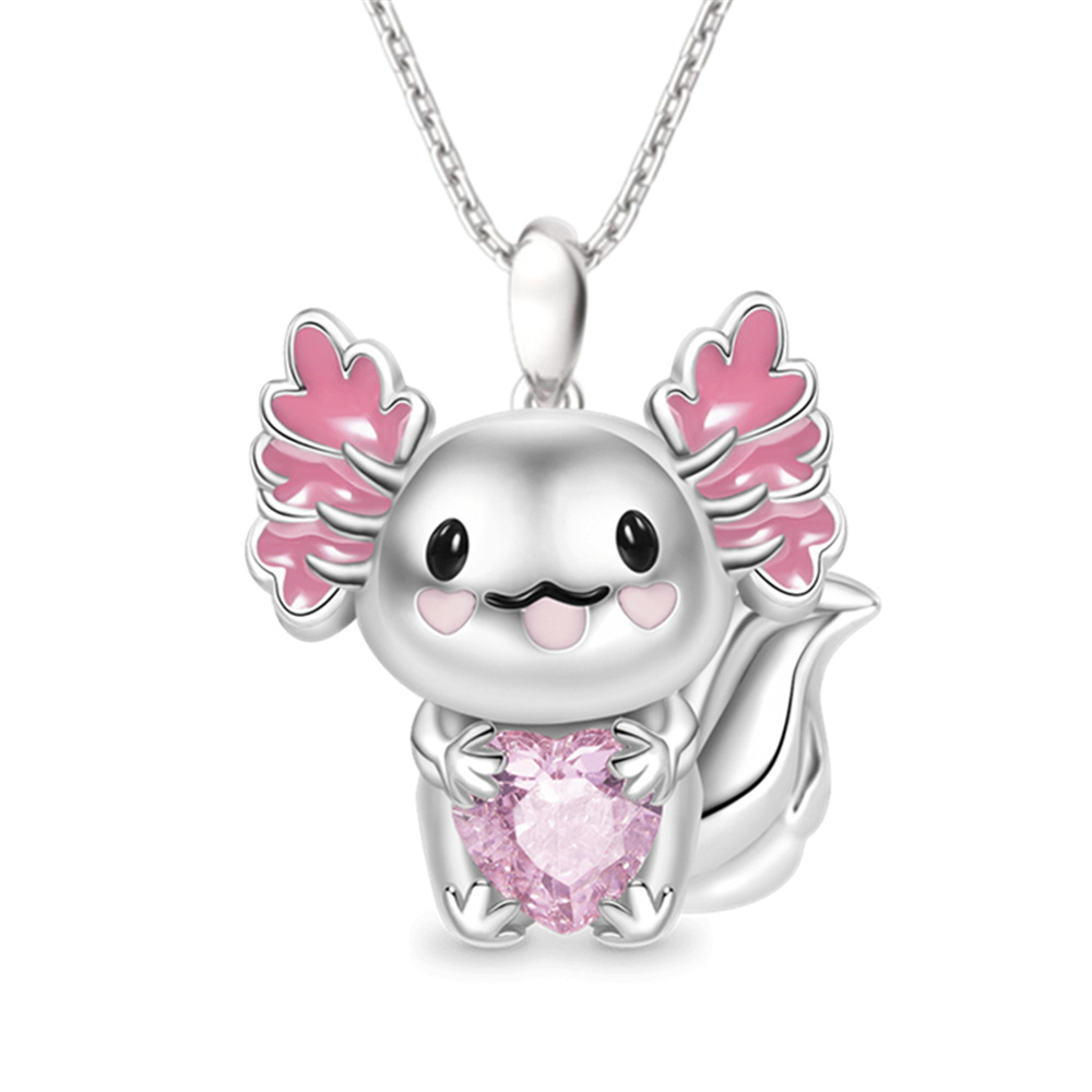 Collana con ciondolo a forma di salamandra nordamericana in bianco e nero con gocce di olio, idea regalo per compleanno di bambini, gioielli per ragazze carini_voghion.com