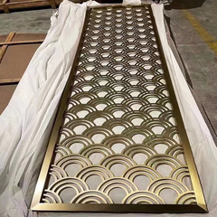 客廳入戶玄關魚鱗激光金屬玄關隔斷電視背景牆裝飾不鏽鋼仿古屏風