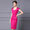 Rose red shoulder wrapped short sleeve party dress