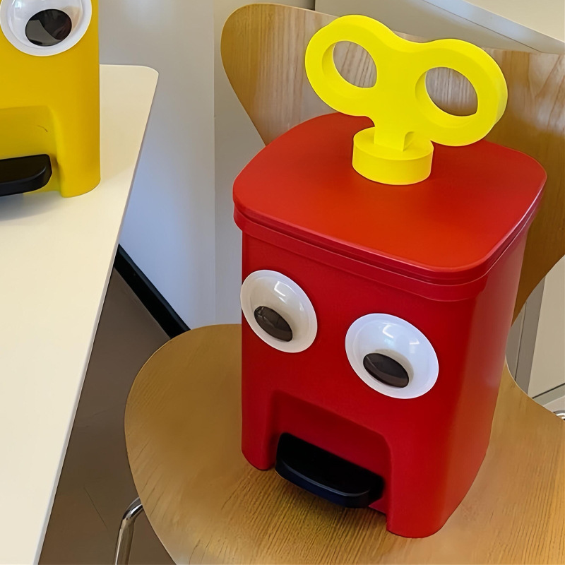 빨간색 쓰레기통 + 노란색 시계 장치 + 안경, 배송 준비 완료 * 판매 후 보증